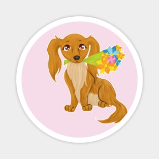 Puppy with Flower Bouquet Magnet